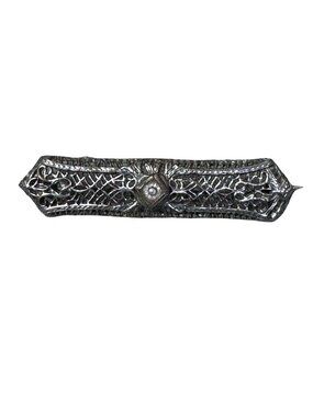 Antique 14K White Gold  Filigree Bar Brooch Victorian Art Deco Pin 2.7g Estate